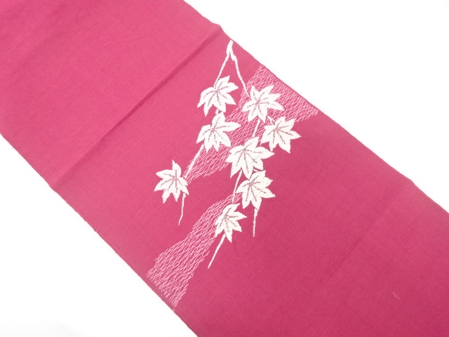 JAPANESE KIMONO / ANTIQUE SUMMER NAGOYA OBI / SILK / WOVEN MIST & MAPLE